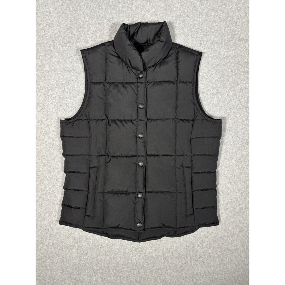 Lands End Women Vest Warm Casual Black Sleeveless Snap Down Puffer Vest Small